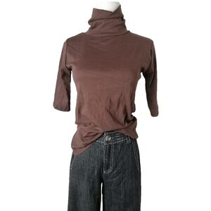 🐻 brown turtleneck short sleeve top by jiaoyi